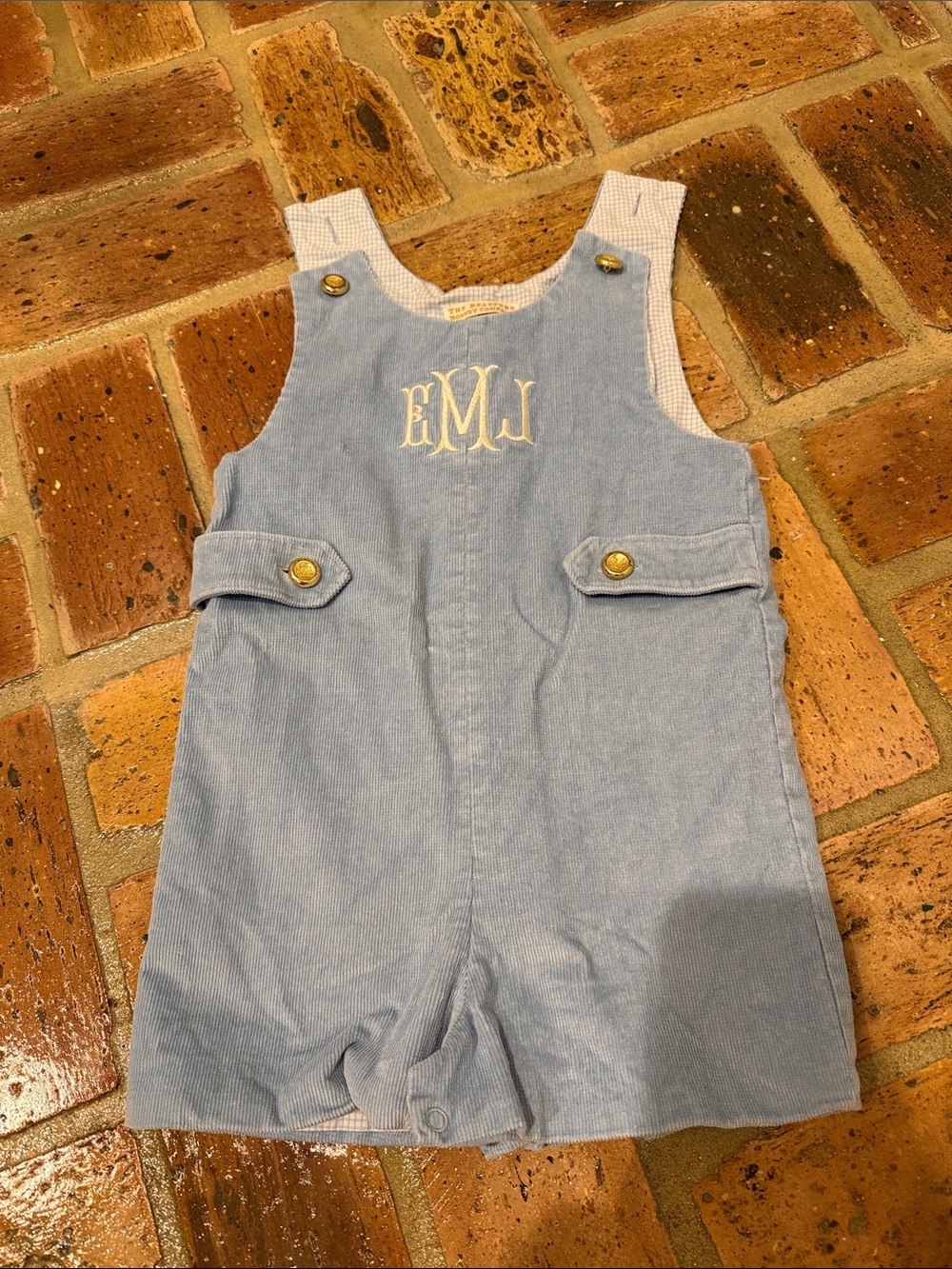 The Beaufort Bonnet Company Blue Corduroy Jon Jon Size 3T with Monogram